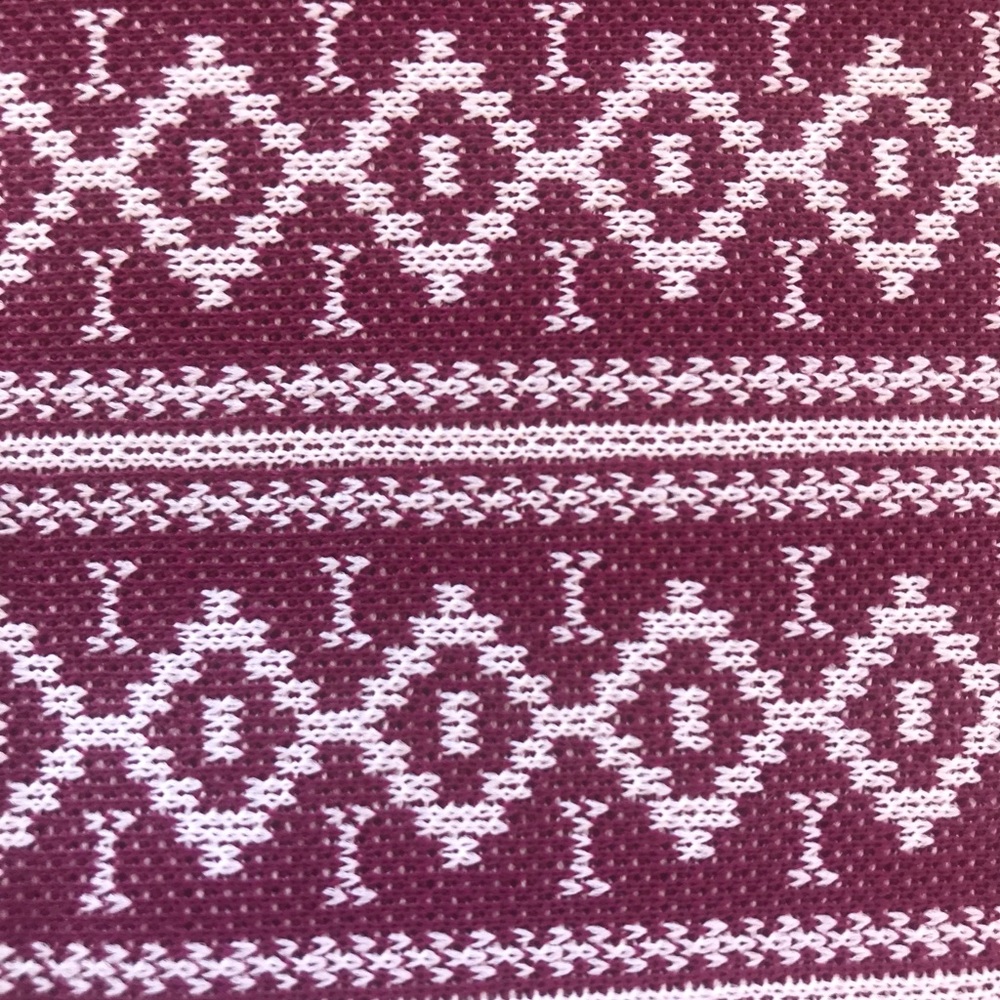 1970s fabric, double knit, burgundy and white, 70” x 62”